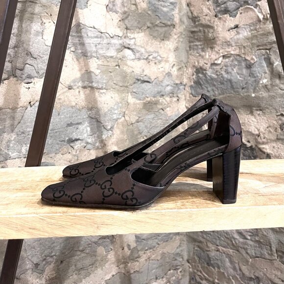 Gucci Vintage Dark Brown Canvas GG Square Toe Pumps - Picture 5 of 11